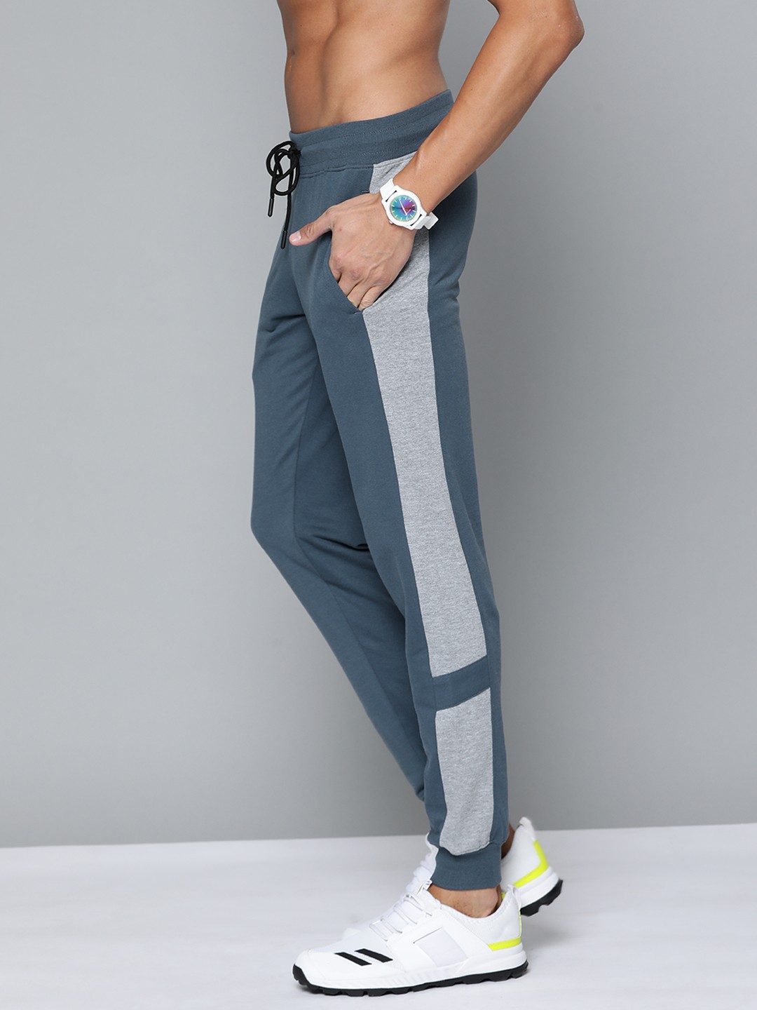 

HERE&NOW Men Blue And Grey Melange Track Pants