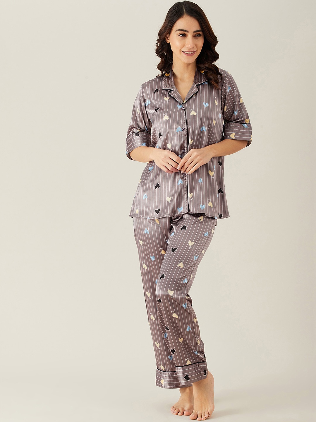 

The Kaftan Company Women Brown Printed Night suit