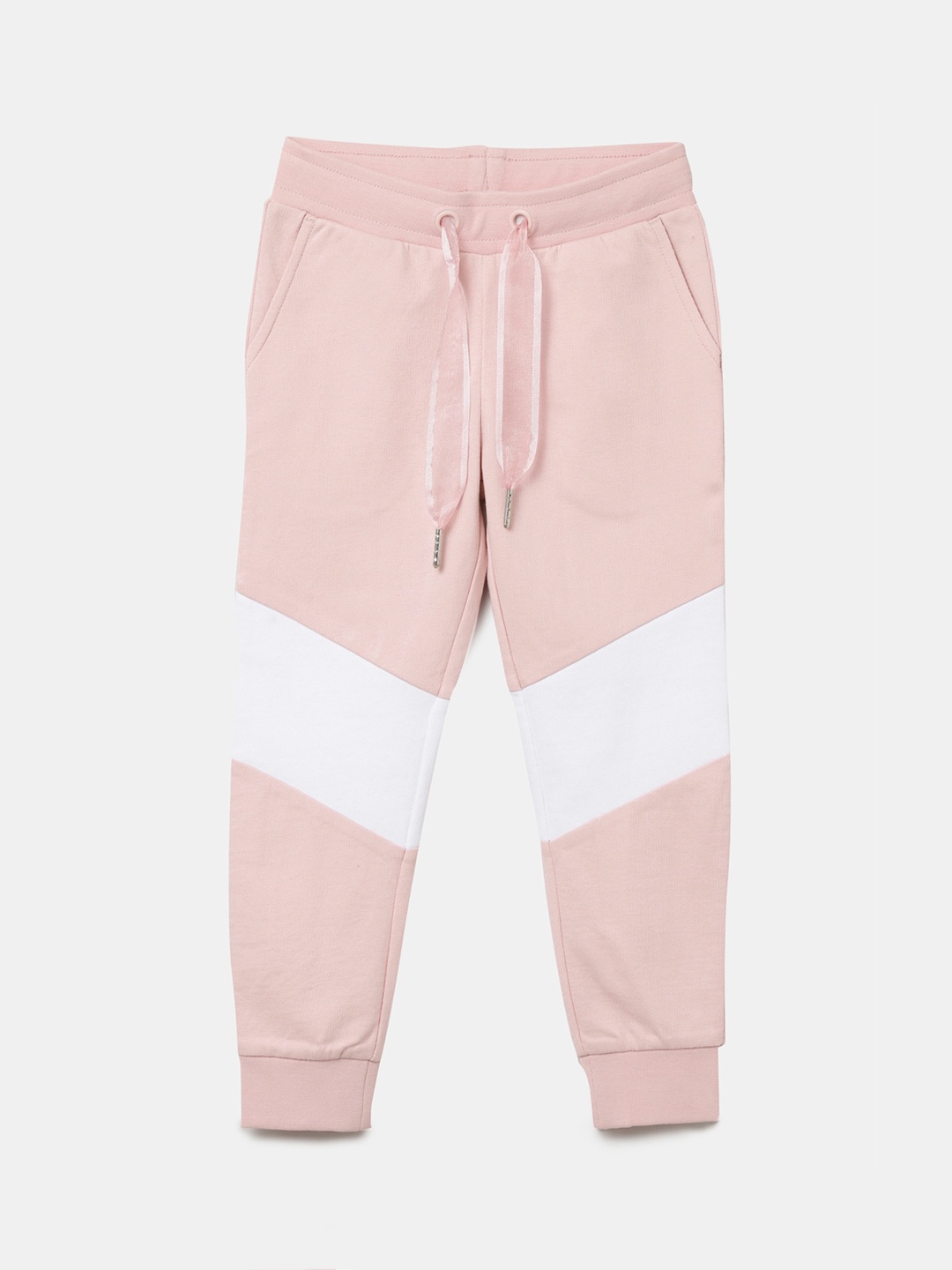 

BYB PREMIUM Girls Pink & White Colourblocked Relaxed-Fit Joggers
