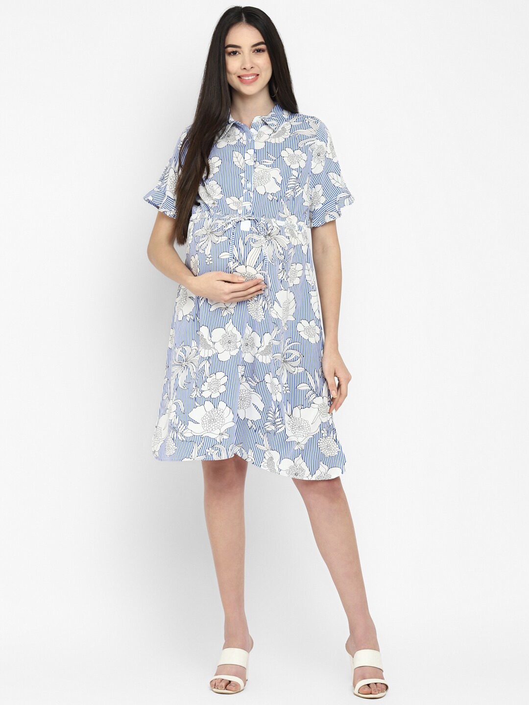 

Momsoon Maternity White Floral A-Line Dress