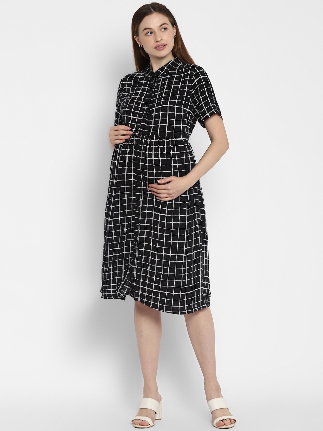 

Momsoon Women Maternity Black Checked Shirt Dress