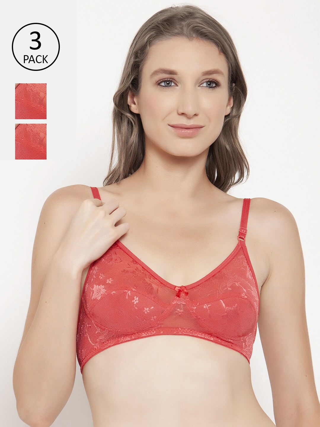 

Innocence Pack of 3 Non padded Non Wired Cotton Bridal Bra, Coral