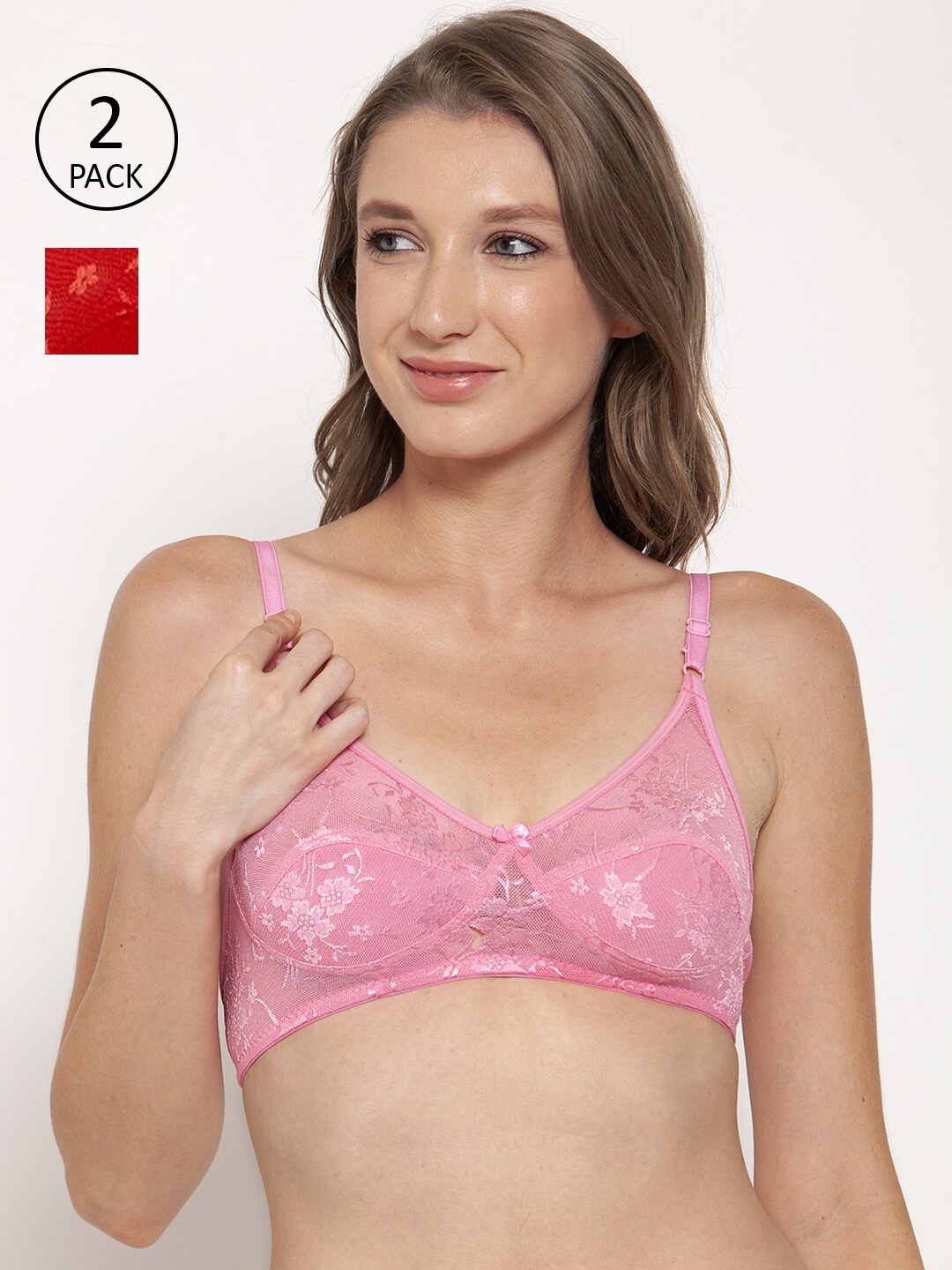 

Innocence Pack Of 2 Pink & Red Floral Bra