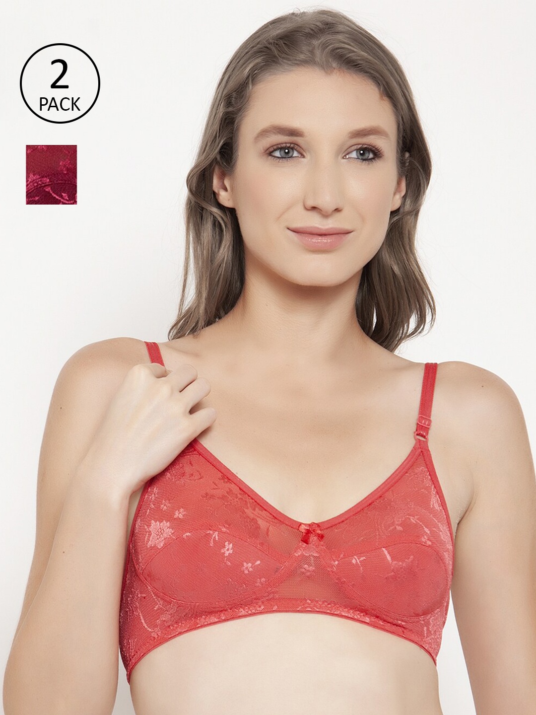 

Innocence Pack Of 2 Coral & Maroon Floral Cotton Bra