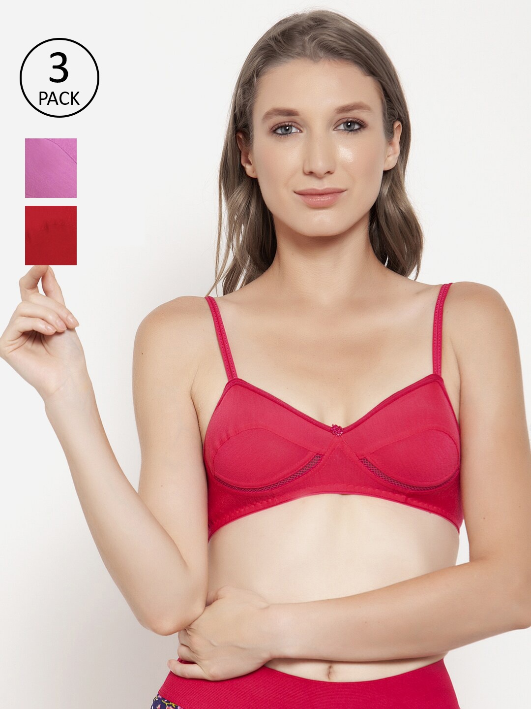 

Innocence Pink & Red Pack Of 3 Non-Wired Demi Cup Everyday Bra
