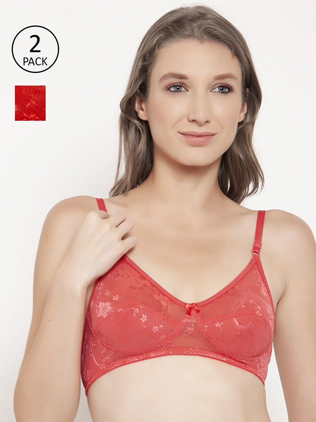 

Innocence Pack of 2 Lace Non padded Non Wired Bridal Bra, Red