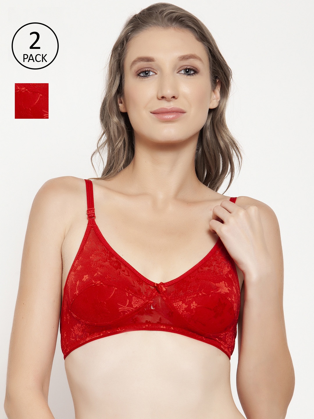 

Innocence Pack of 2 Red Floral Lace Cotton Everyday Bras
