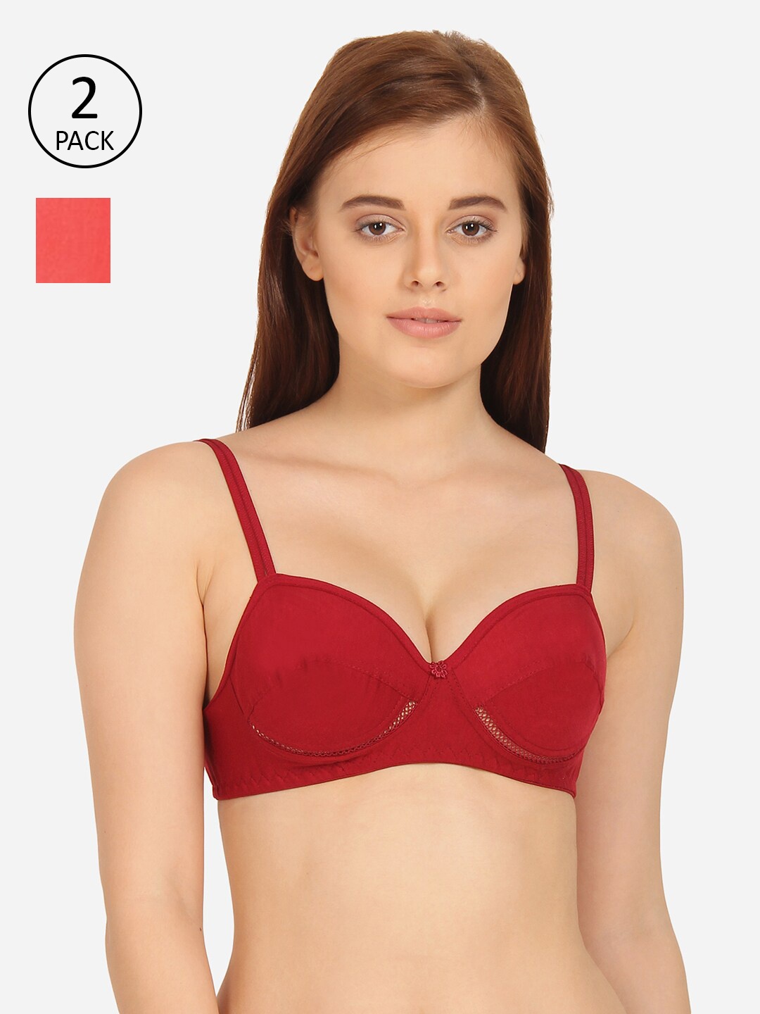 

Innocence Pack Of 2 Maroon & Pink Cotton Bra