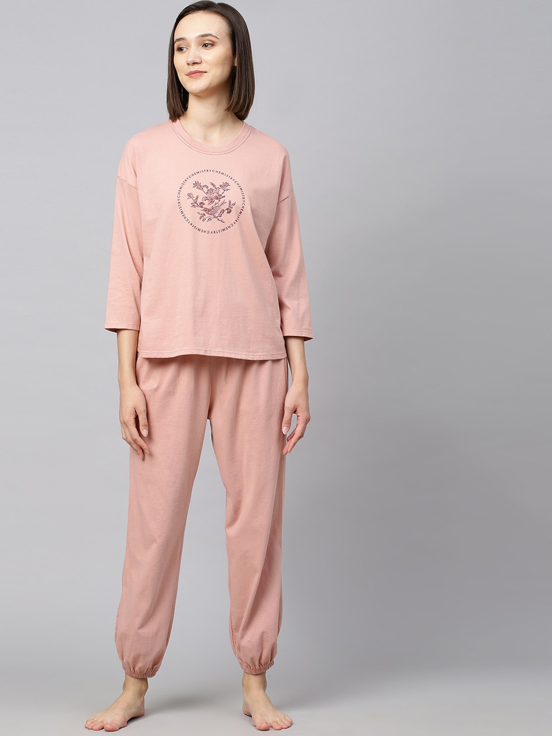 

Chemistry Women Pink Printed Pure Cotton Night suit