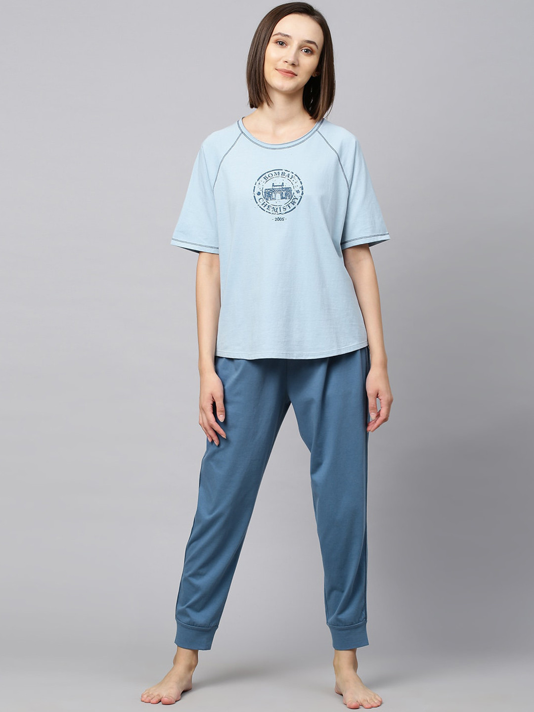 

Chemistry Women Blue & Teal Printed Pure Cotton Night Suit
