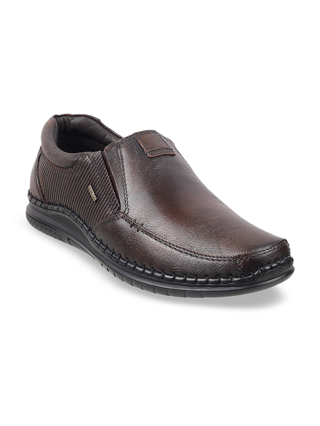 

WALKWAY by Metro Men Brown Solid Leather Formal Slip-Ons