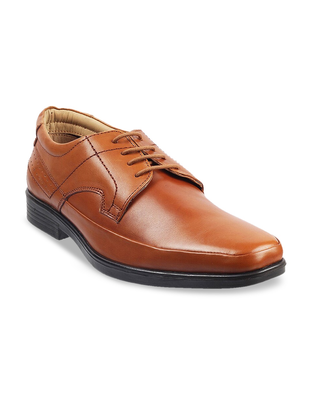 

WALKWAY by Metro Men Tan Solid Leather Formal Derbys