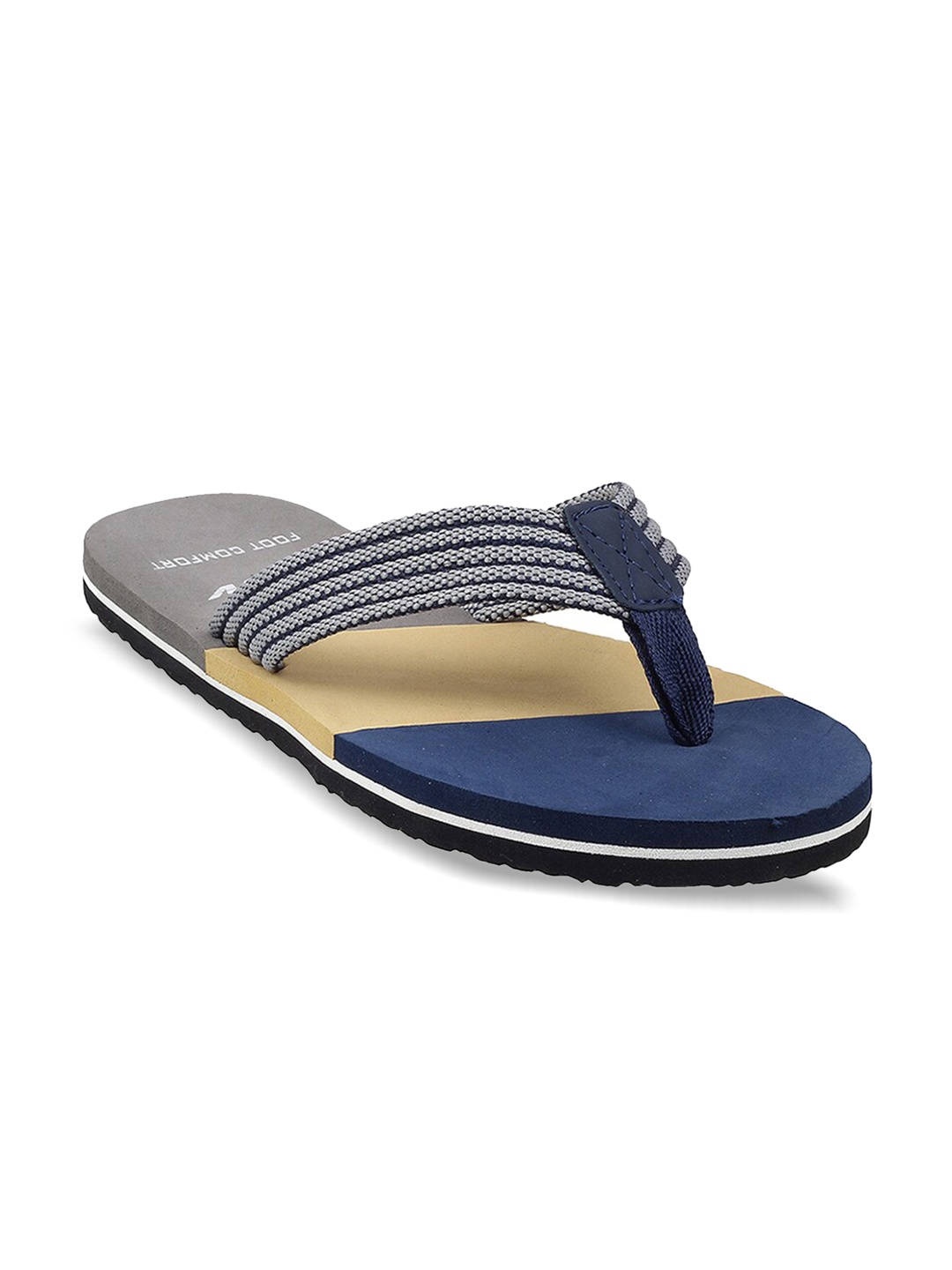 

WALKWAY by Metro Men Blue & Beige Printed Rubber Thong Flip-Flops