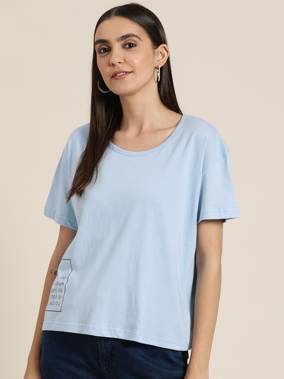 

Moda Rapido Women Blue Typography Pure Cotton Printed T-shirt