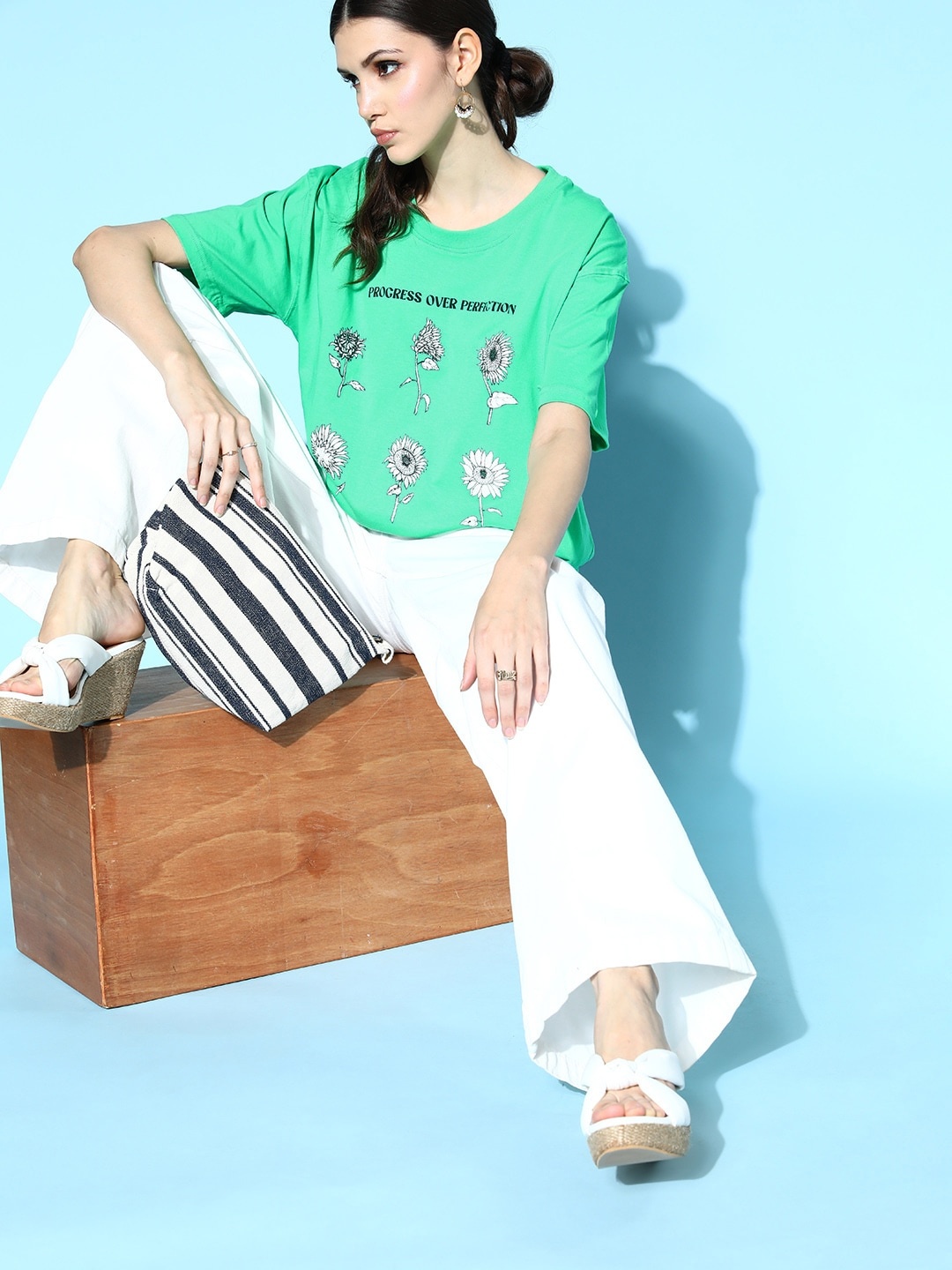 

Moda Rapido Women Gorgeous Green Floral Joyful Conversation Tshirt