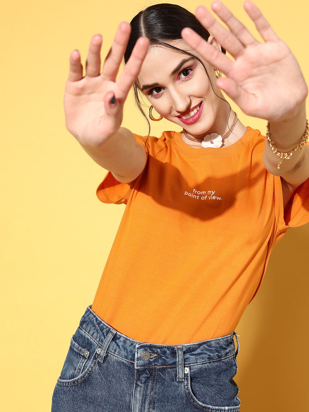 

Moda Rapido Women Attractive Mustard Typography All in the Details T-shirt