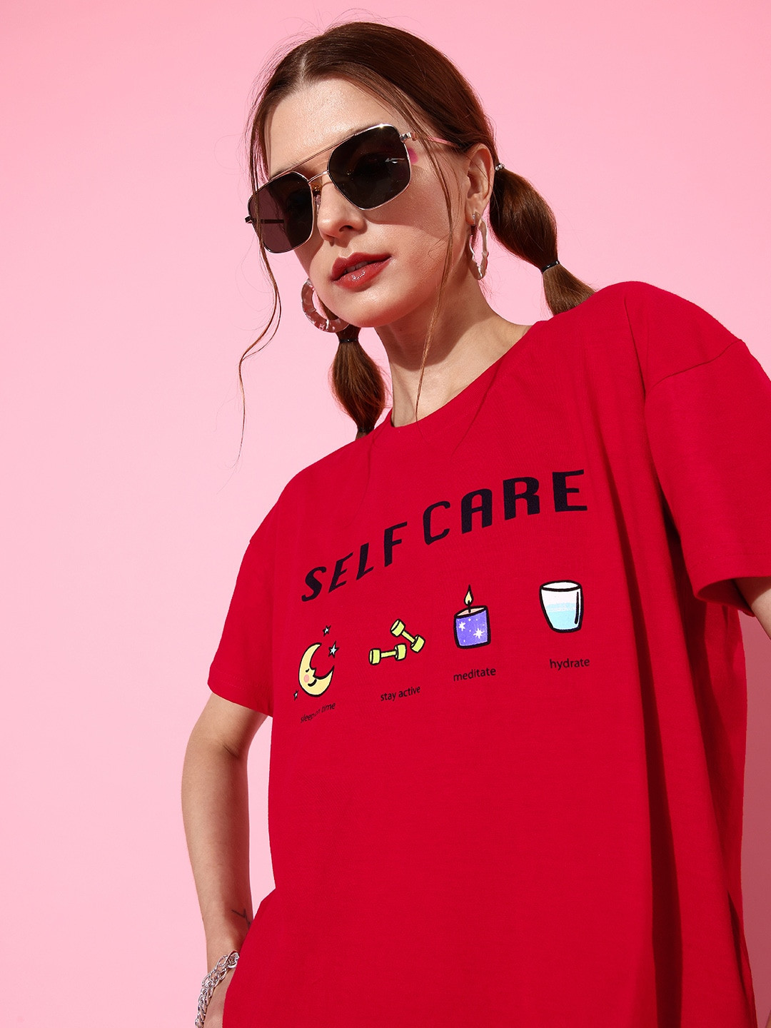 

Moda Rapido Women Red Typography Joyful Conversation Tshirt