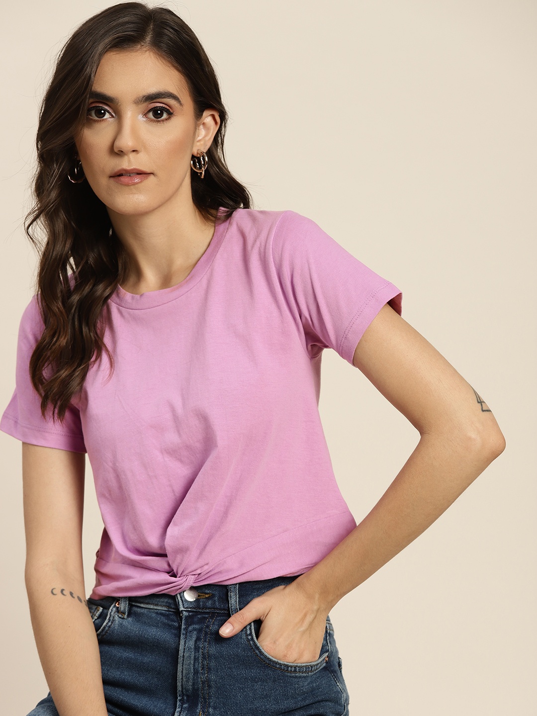 

Moda Rapido Lavender Pure Cotton Twisted Crop Top