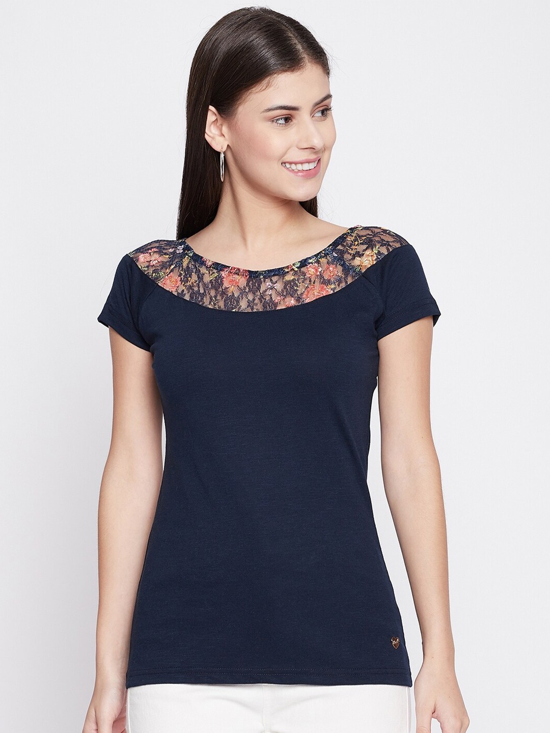 

Duke Navy Blue Floral Print Placement Print Top