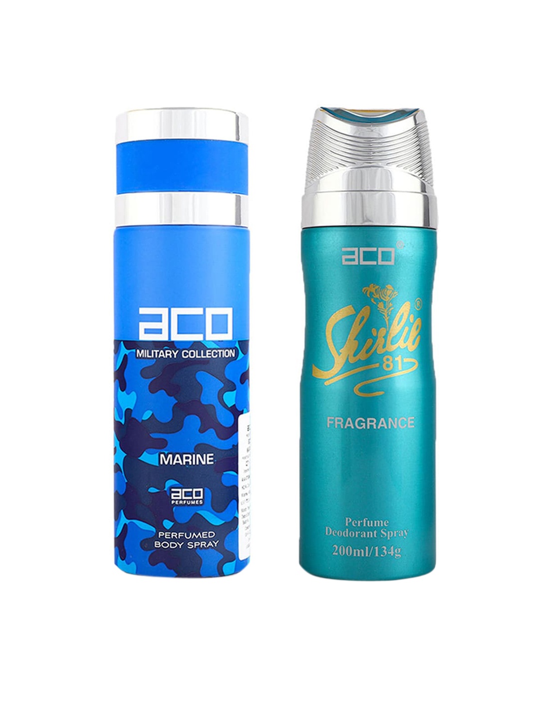 

aco PERFUMES Set Of 2 Marine Body Spray & Shirlie Deodorant - 200 ml Each, Blue
