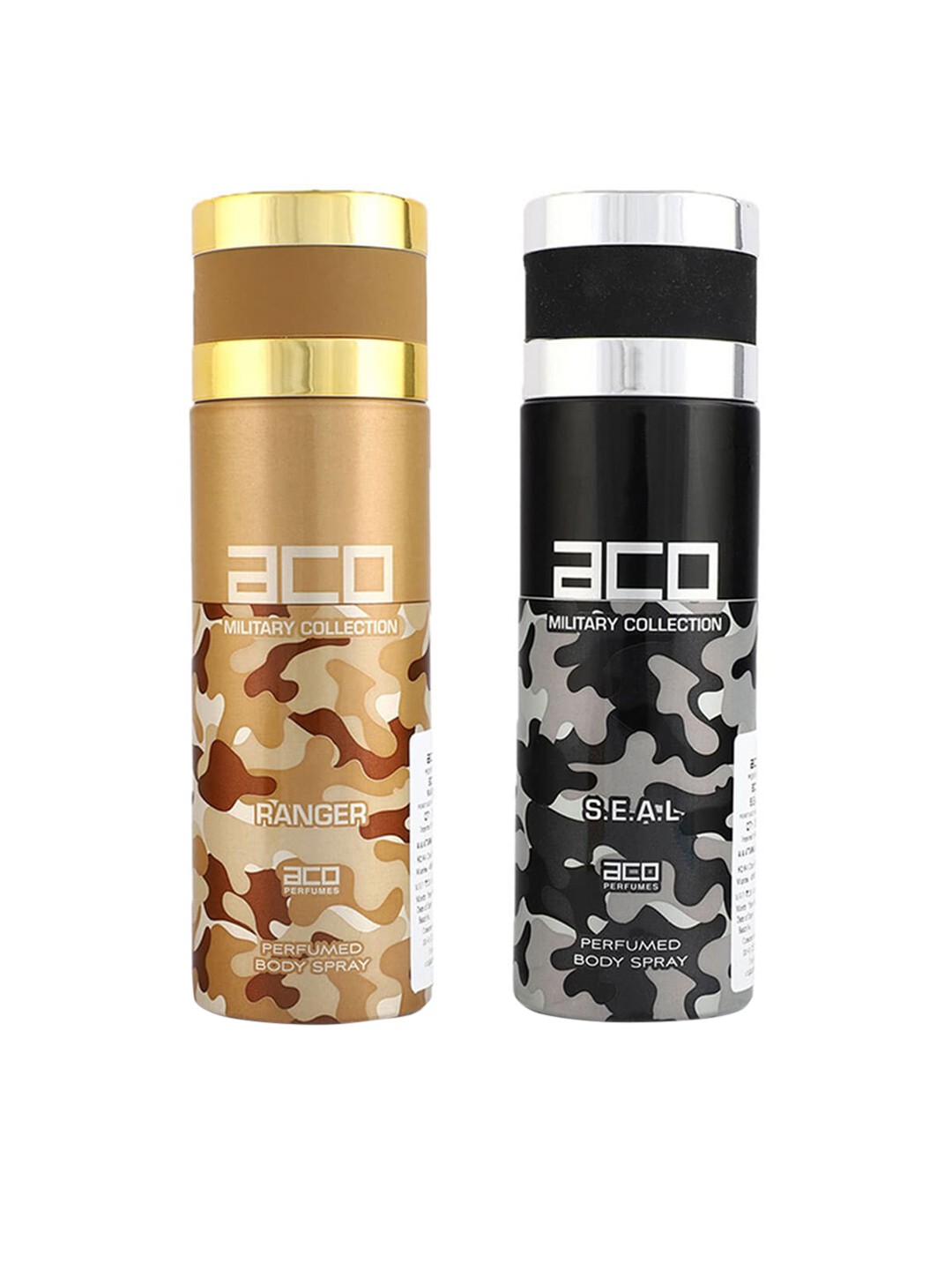 

aco PERFUMES Men Military Collection Set Of 2 Ranger & S.E.A.L Body Sprays - 200 ml Each, Black