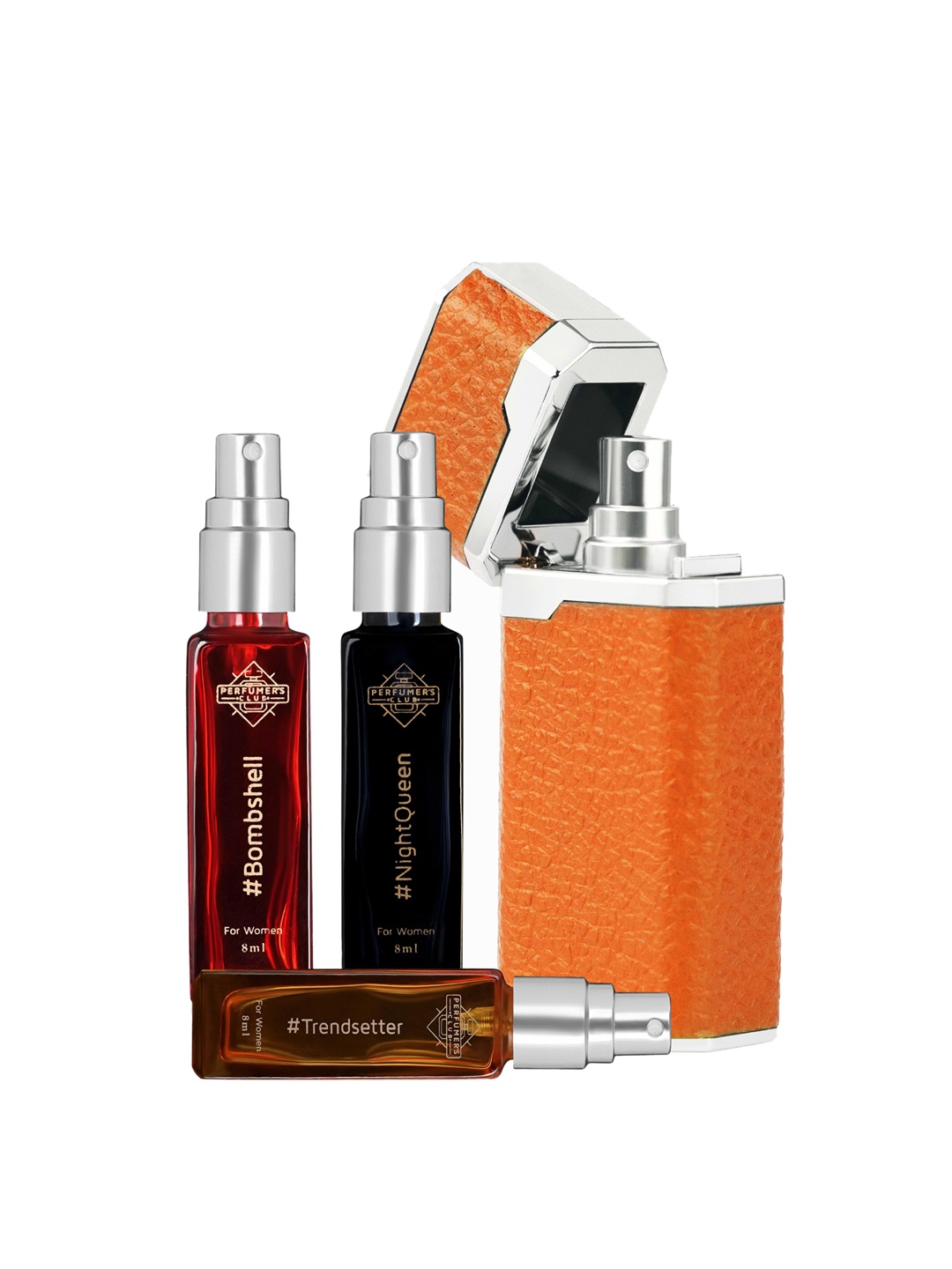 

PERFUMERS CLUB Woman Lightr Set of 3 #Bombshell, #Trendsetter & #NightQueen Carry EDP, Orange