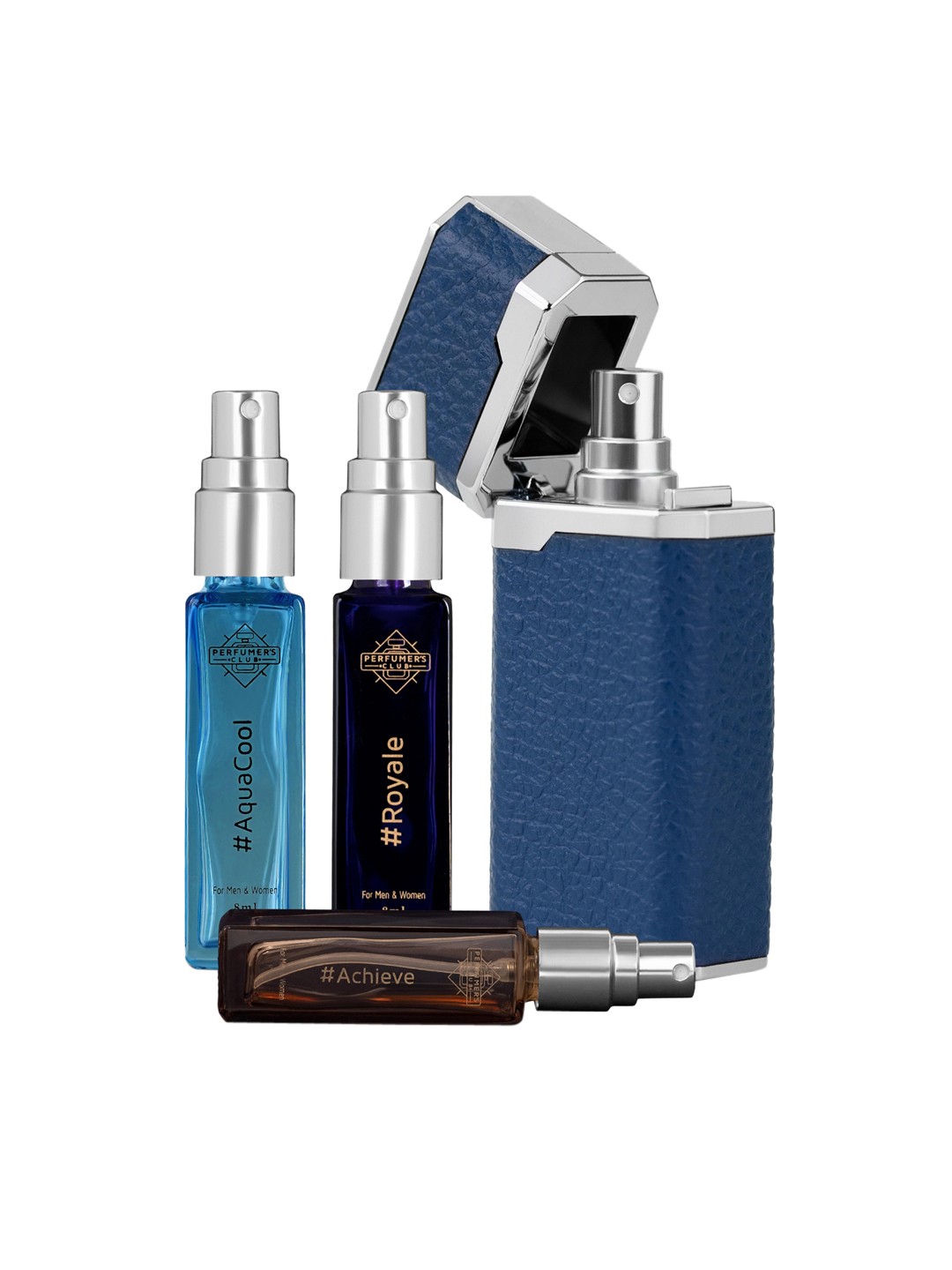 

PERFUMERS CLUB Lightr Set Of 3 #AquaCool, #Royale & #Acheive Carry EDP, Blue