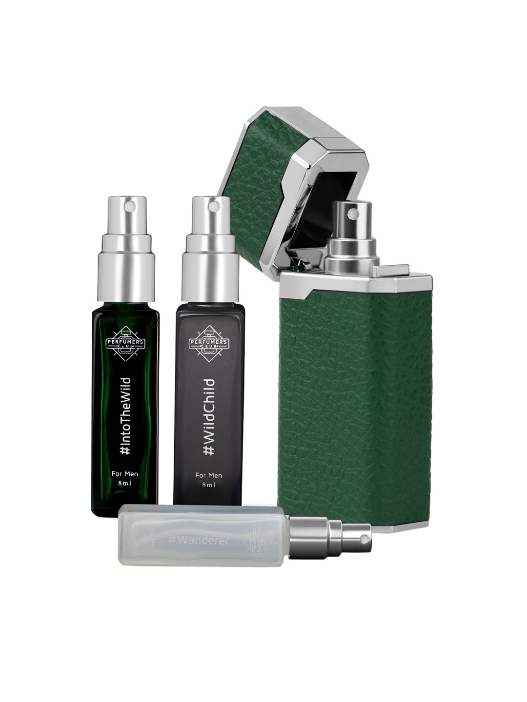 

PERFUMERS CLUB Men Lightr Set Of 3 #IntoTheWild, #WildChild & #Wanderer Carry EDP, Green