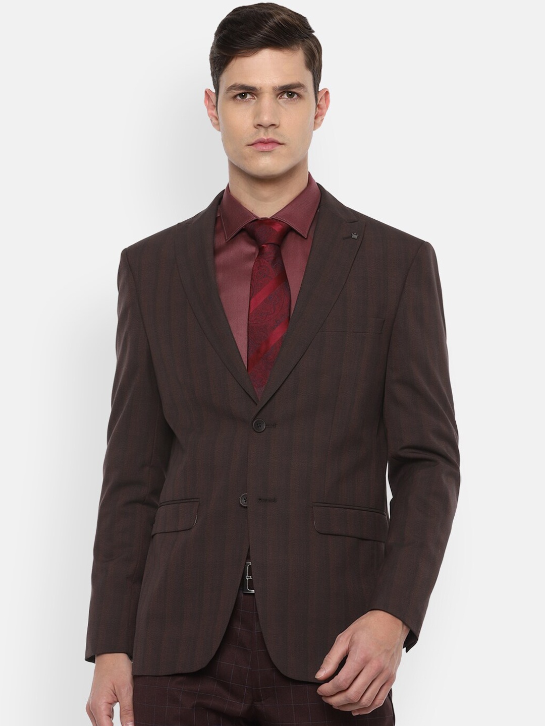 

Louis Philippe Men Brown Checked Slim-Fit Single-Breasted Blazer