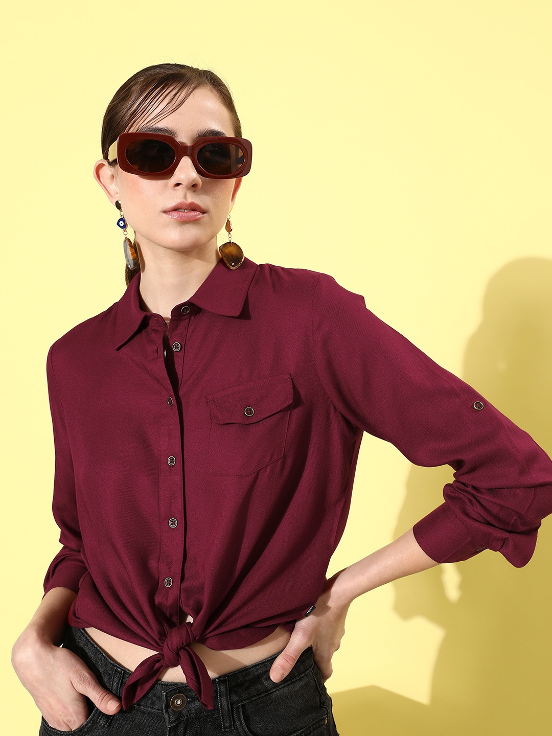 

The Roadster Lifestyle Co. Women Solid Casual Shirt, Maroon