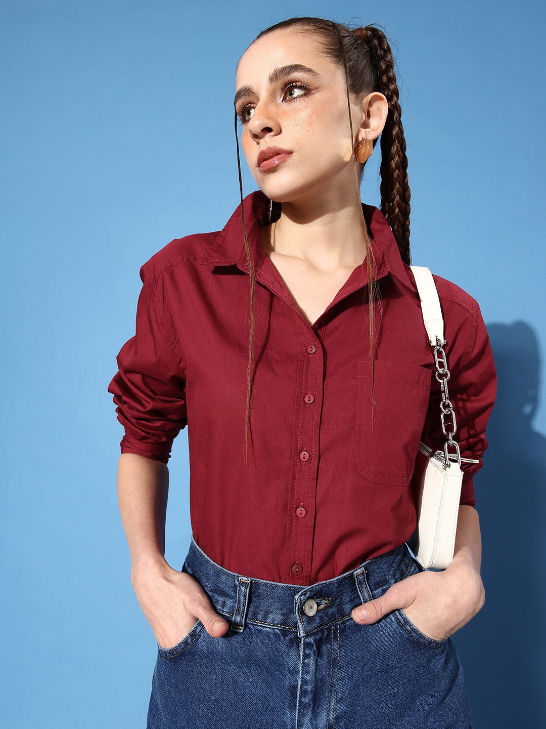 

Roadster Women Solid Pure Cotton Casual Shirt, Maroon