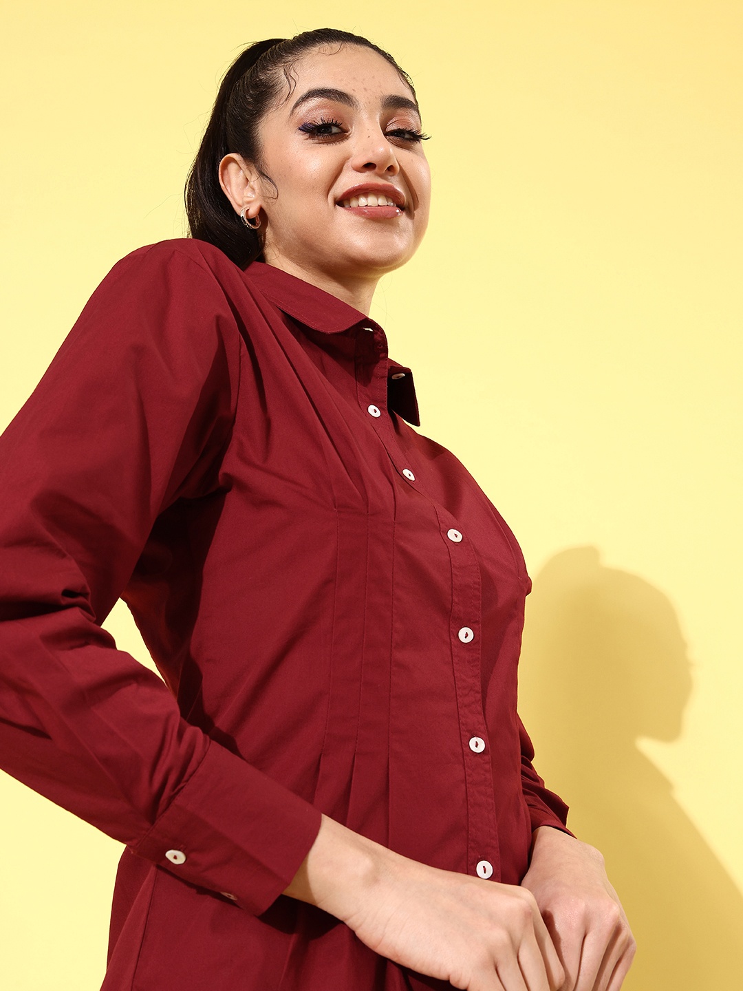 

The Roadster Lifestyle Co. Women Maroon Solid Pure Cotton Casual Shirt