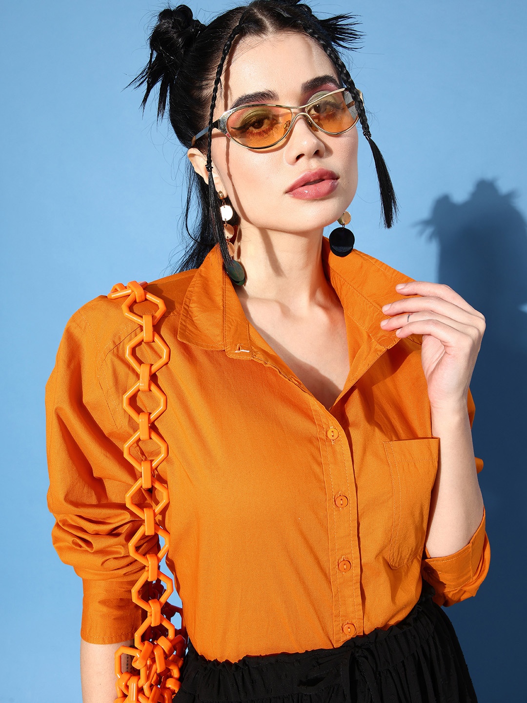 

Roadster Women Solid Pure Cotton Casual Shirt, Orange