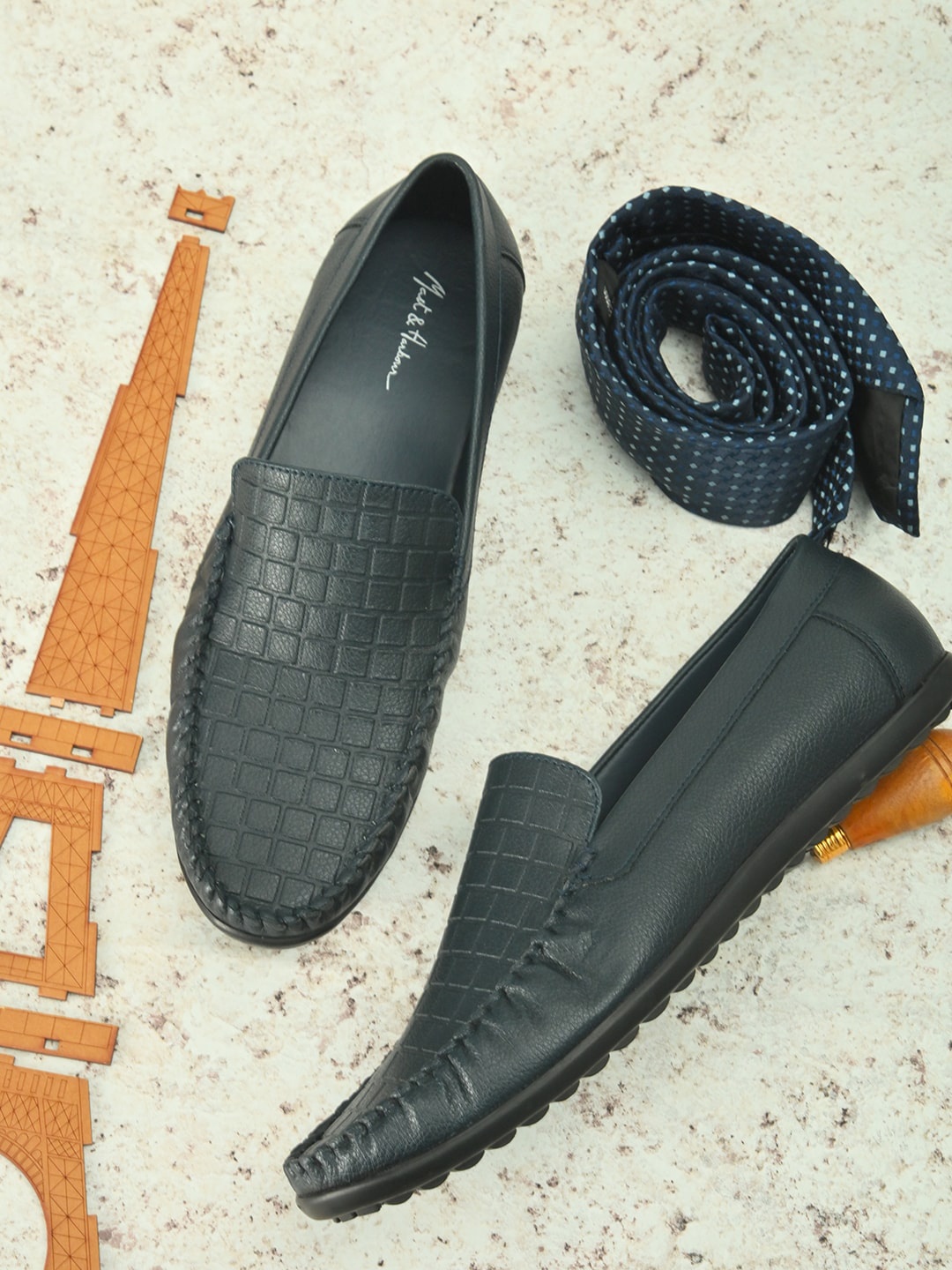 

Mast & Harbour Men Navy Blue Textured Loafers