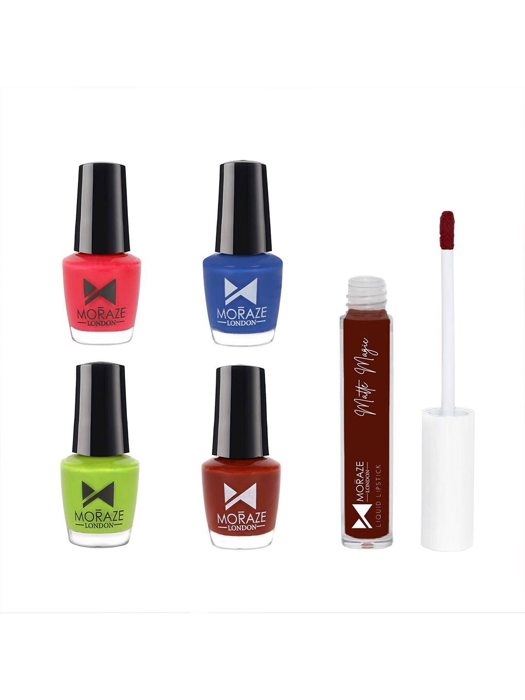 

Moraze Set of 1 Matte Magic Liquid Lipstick - Bold Babe & 4 Nail Polishes, Multi