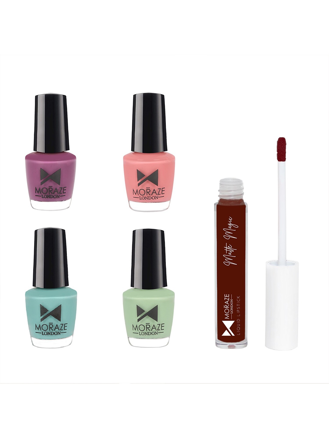 

Moraze Set of 1 Matte Magic Liquid Lipstick - Bold Babe & 4 Nail Polishes, Multi