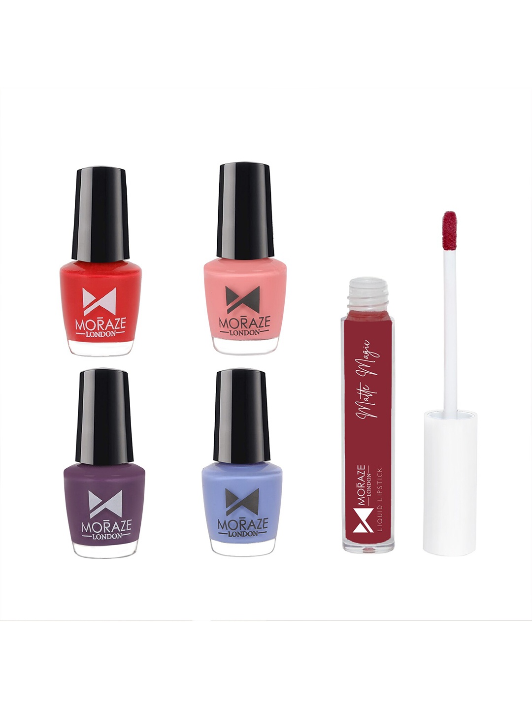 

Moraze Set of 1 Matte Magic Liquid Lipstick - No Regret & 4 Nail Polishes, Multi