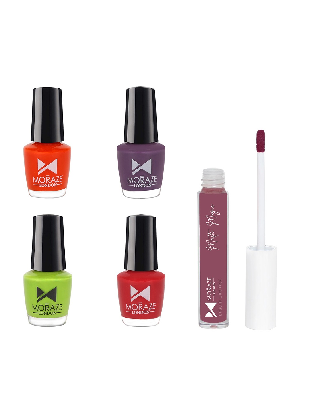 

Moraze Set of 1 Matte Magic Liquid Lipstick - Pinky Promise & 4 Nail Polishes, Multi