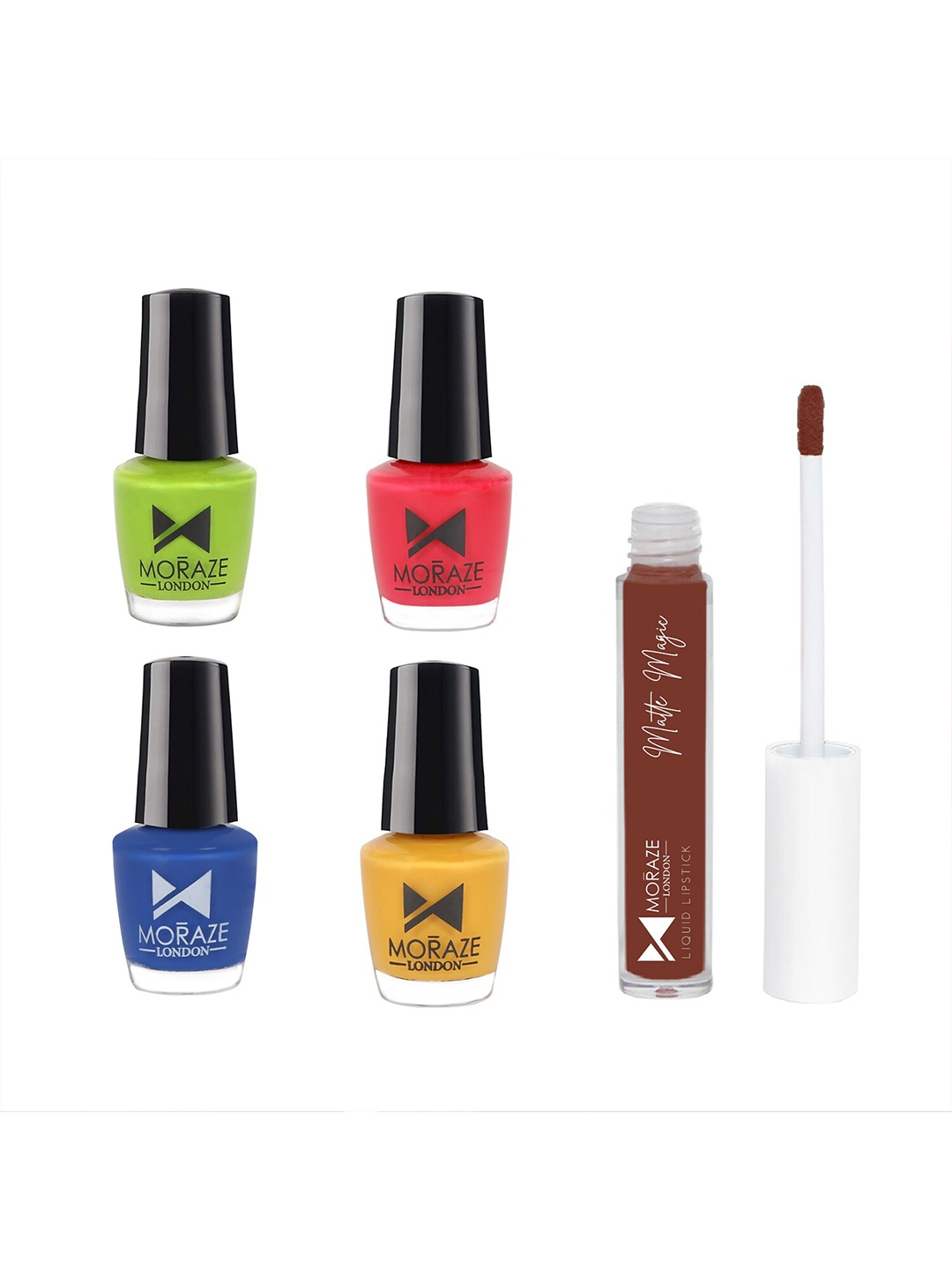 

Moraze Set of 1 Matte Magic Liquid Lipstick - Invisible Kiss & 4 Nail Polishes, Multi