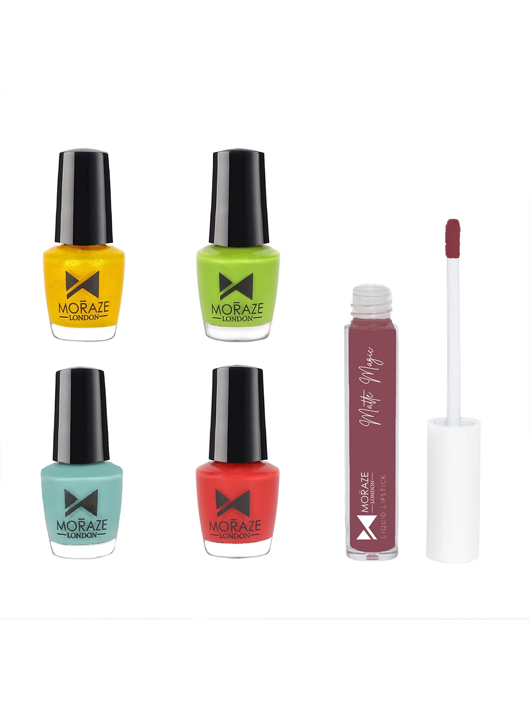 

Moraze Set of 1 Matte Magic Liquid Lipstick - Shade Of Love & 4 Nail Polishes, Multi