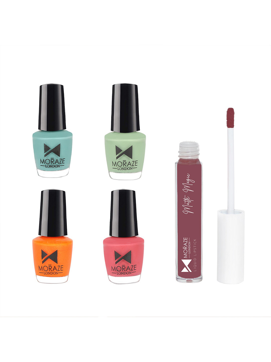 

Moraze Set of 1 Matte Magic Liquid Lipstick - Shade Of Love & 4 Nail Polishes, Multi