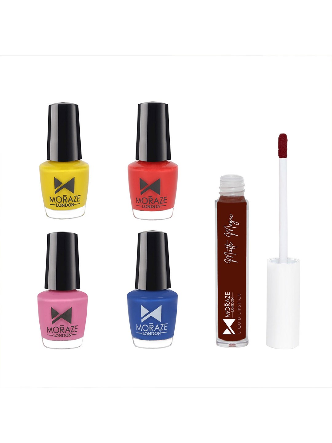 

Moraze Set of 1 Matte Magic Liquid Lipstick - Bold Babe & 4 Nail Polishes, Multi