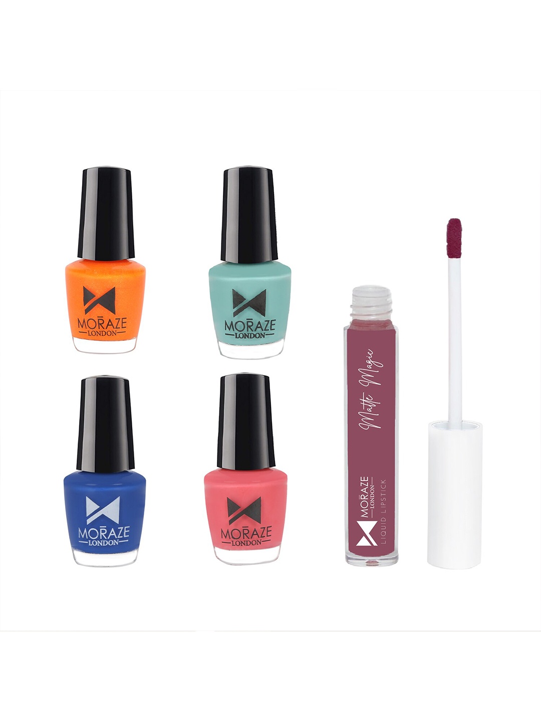 

Moraze Set of 1 Matte Magic Liquid Lipstick - Pinky Promise & 4 Nail Polishes, Multi