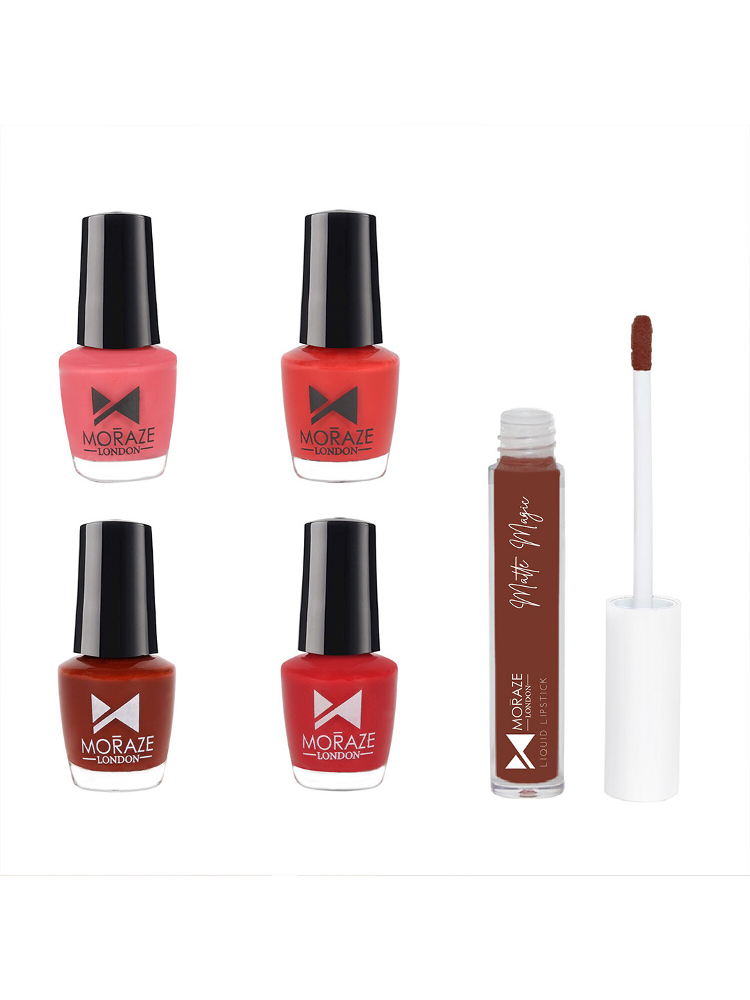 

Moraze Set of 1 Matte Magic Liquid Lipstick - Invisible Kiss & 4 Nail Polishes, Multi