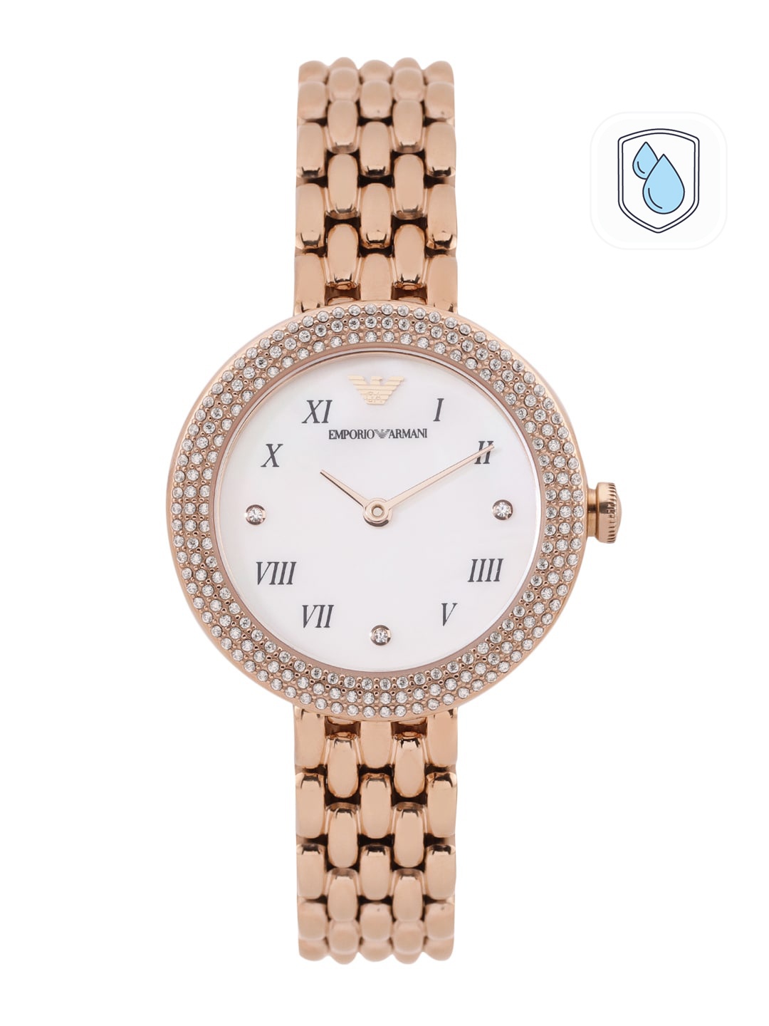 

Emporio Armani Women Embellished Rosa Analogue Watch AR11355T-Rose Gold, White