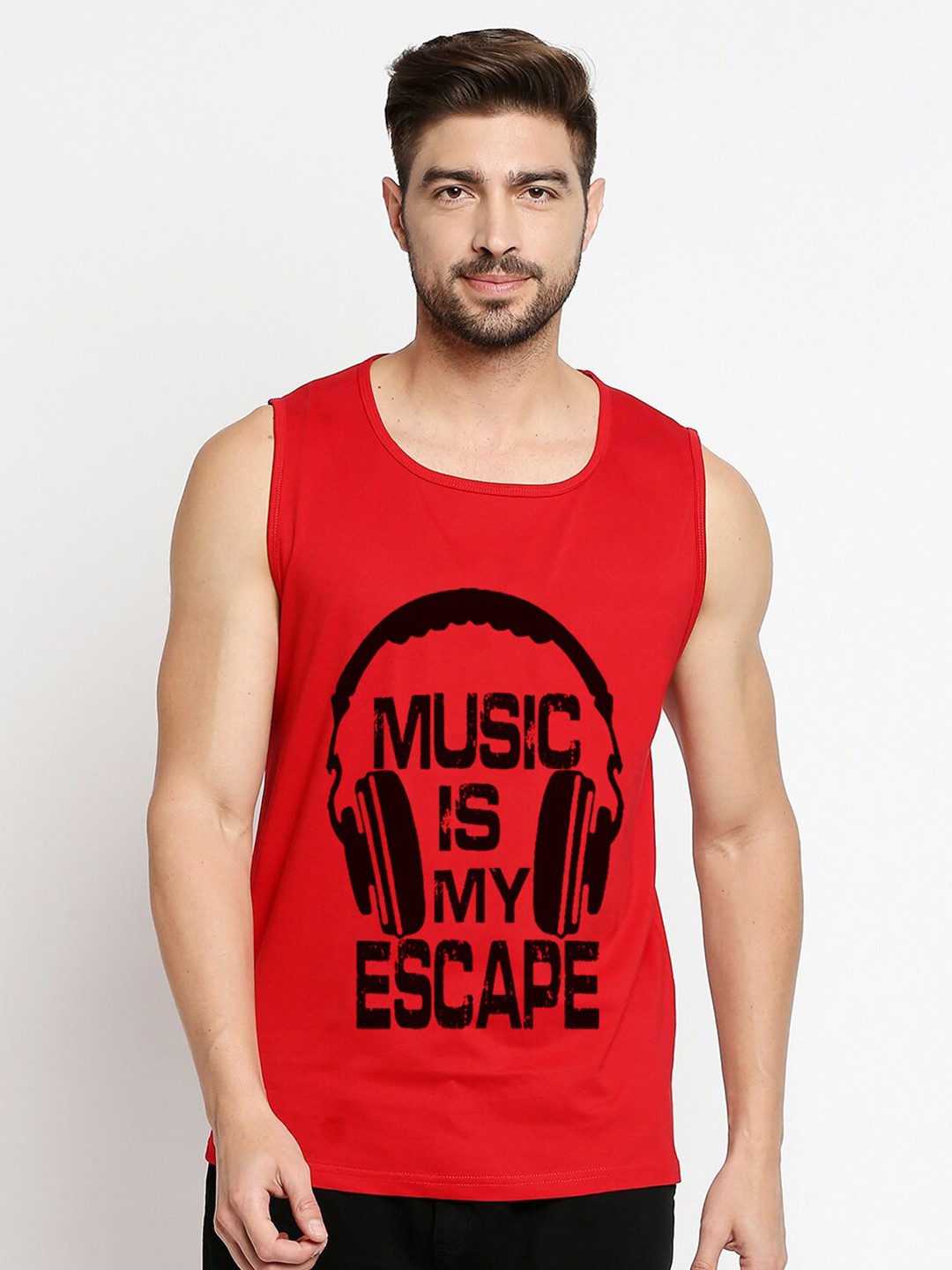 

Blacksmith Men Red Typography Printed Sleeveless Training or Gym T-shirt