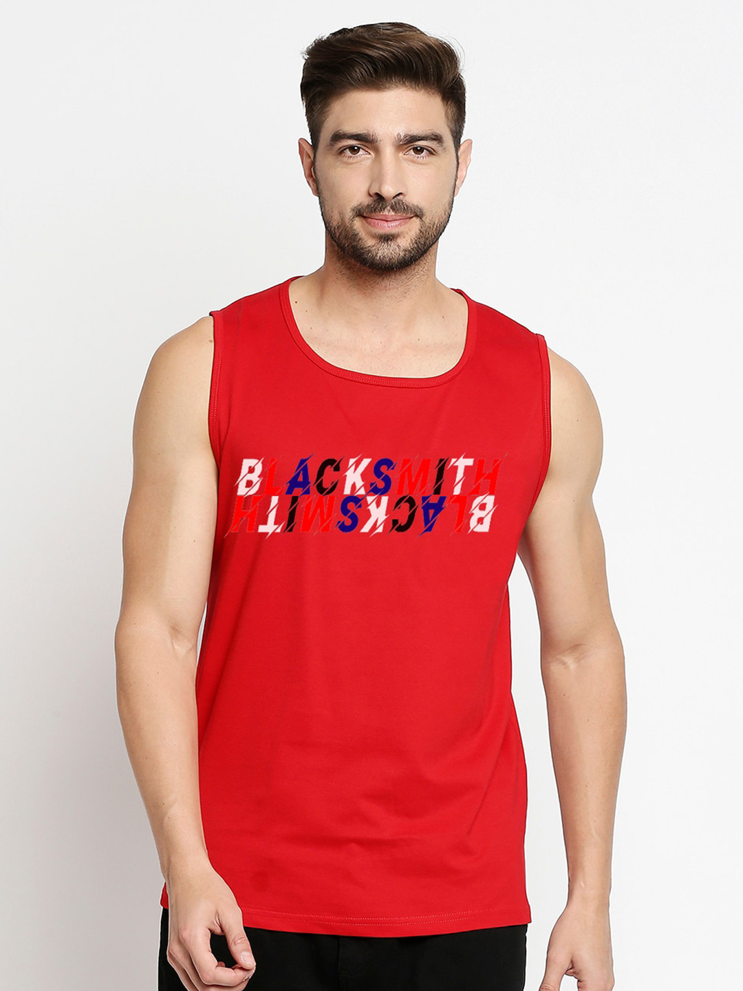 

Blacksmith Men Red Typography Printed Training or Gym T-shirt
