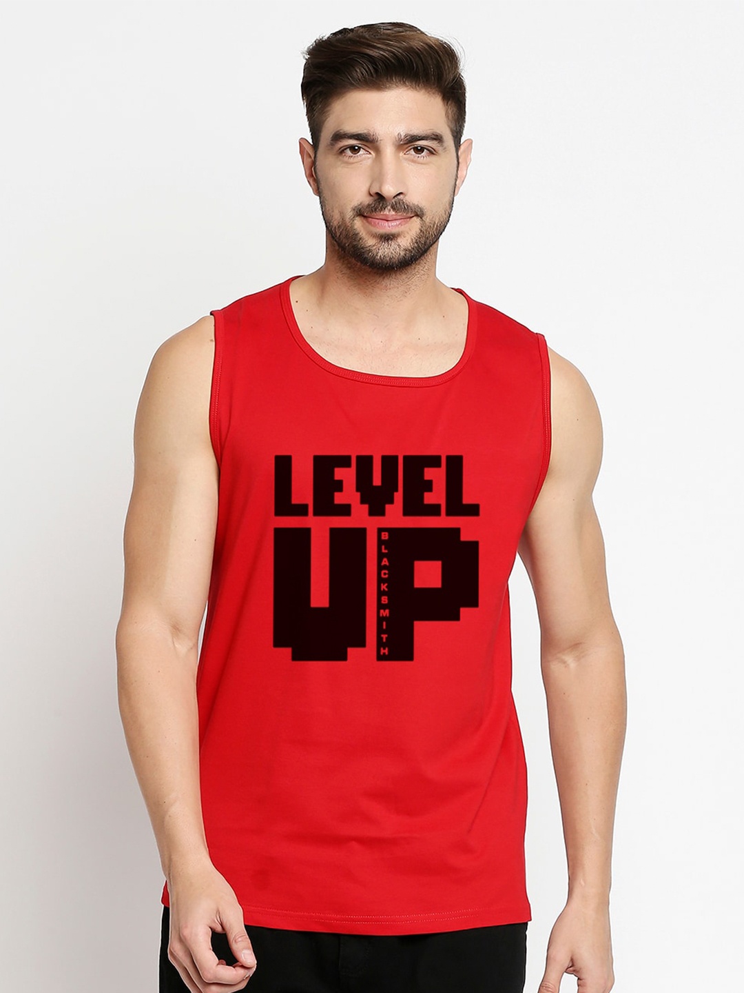 

Blacksmith Men Red Typography Printed Training or Gym T-shirt