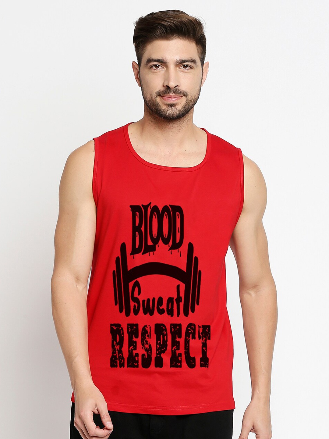 

Blacksmith Men Red Typography Printed Pure Cotton Training or Gym T-shirt