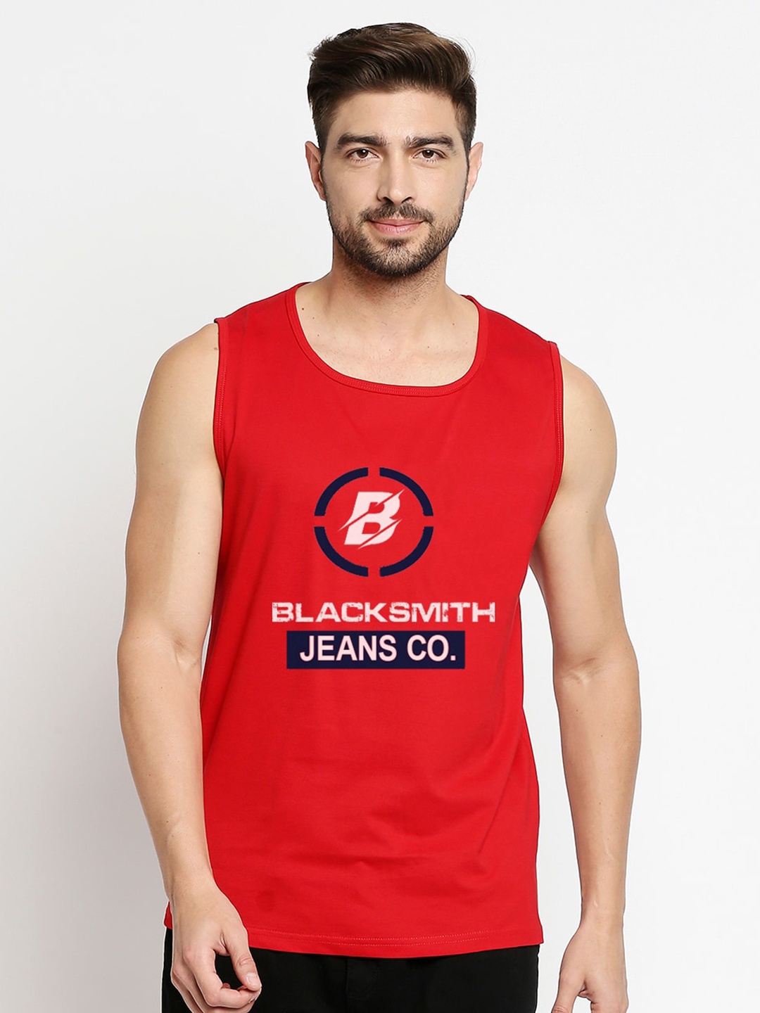 

Blacksmith Men Red & Black Typography Printed Pure Cotton T-shirt